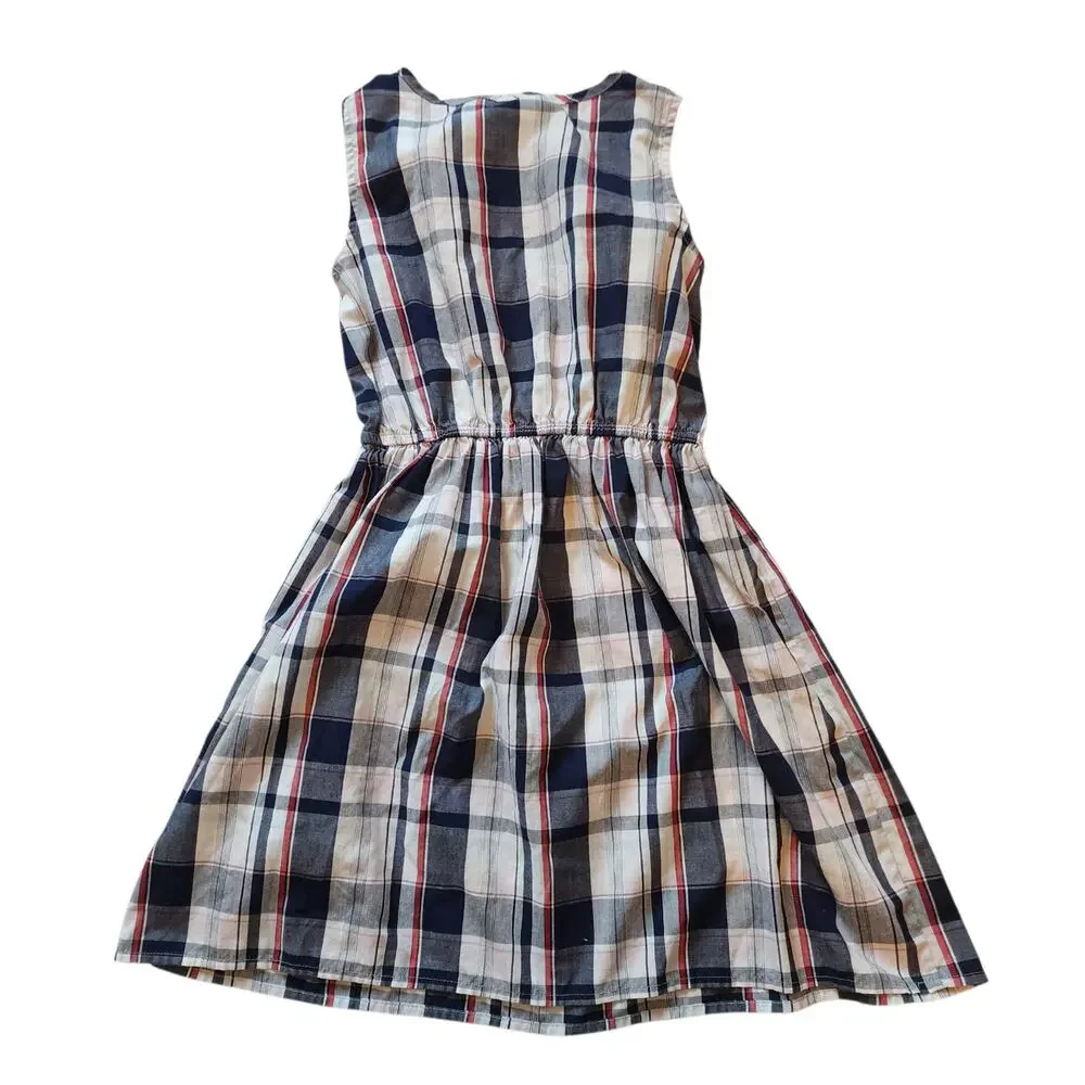 Nautica Girls Dress Size 10 Red White Blue Plaid Sleeveless High Waist Button